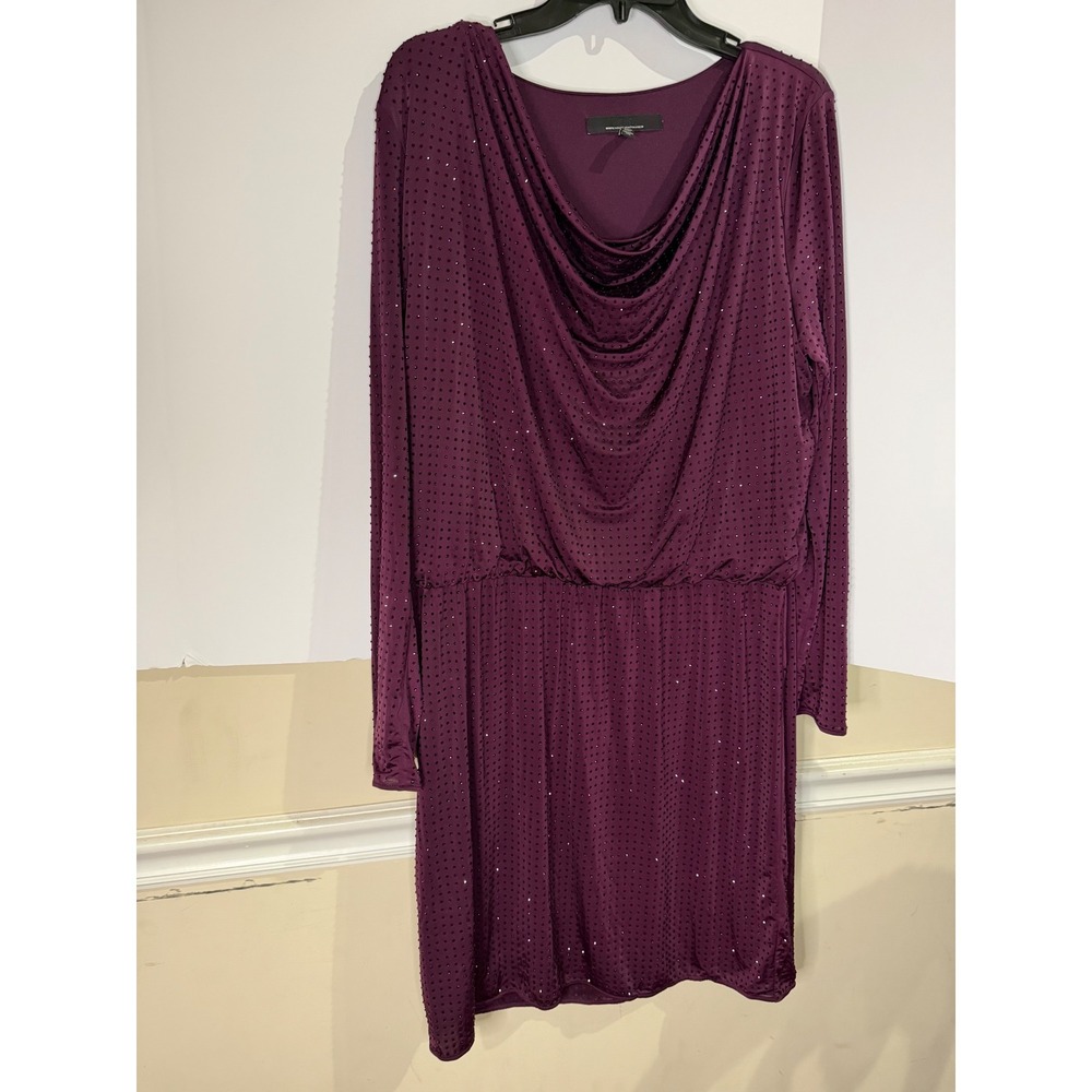 White House Black Market Purple Rhinestone Cowl Neck Blouson Dress Long Sleeve